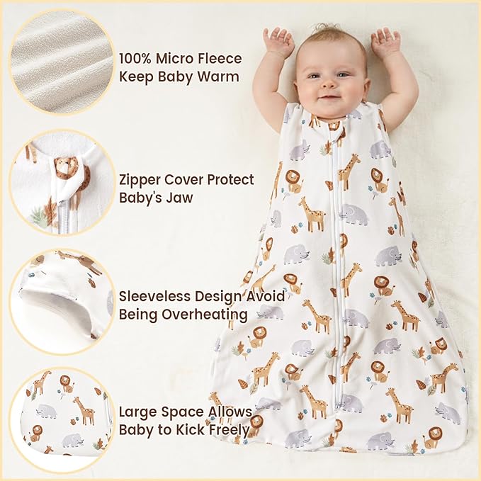 PHF 3 Pack Warm Micro-Fleece Baby Sleep Sack 0-6 Months, Soft Baby Wearable Blanket, 2-Way Zipper Sleeping Bags, Comfy Toddler Sleeping Sack for Boys, Small Size, Woodland