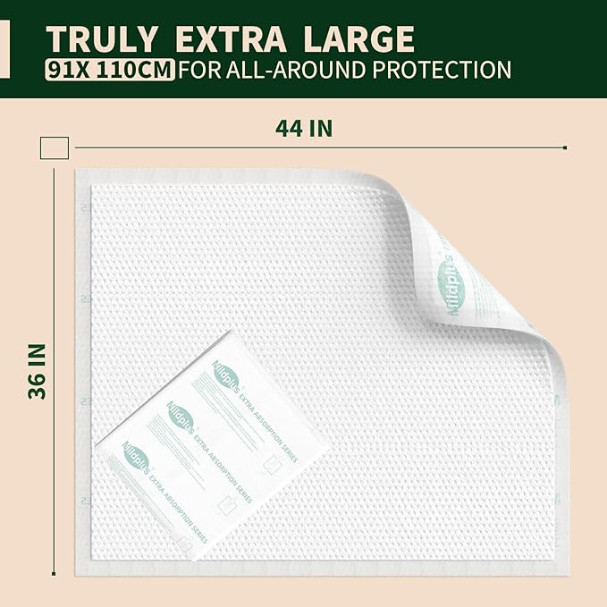 MILDPLUS Heavy Duty Underpads 36x44 Super Sized Chucks Pads 185 Grams Disposable Bed Pads with Strength Cloth Backing Extra Absorption for Incontinence (20 Count, Discreet Packaging)