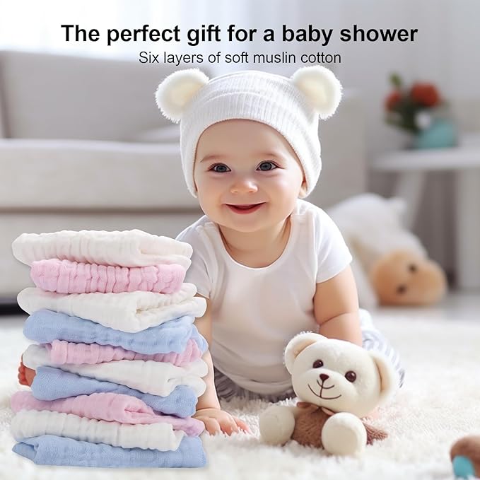 Arnzion 10 Pack Muslin Burp Cloths - 17"x9" 6-Layer 100% Cotton - Ultra Soft & Super Absorbent for Baby Spit Up & Drool - Gentle Burping Cloths for Newborn Boys & Girls, Essential Baby Items