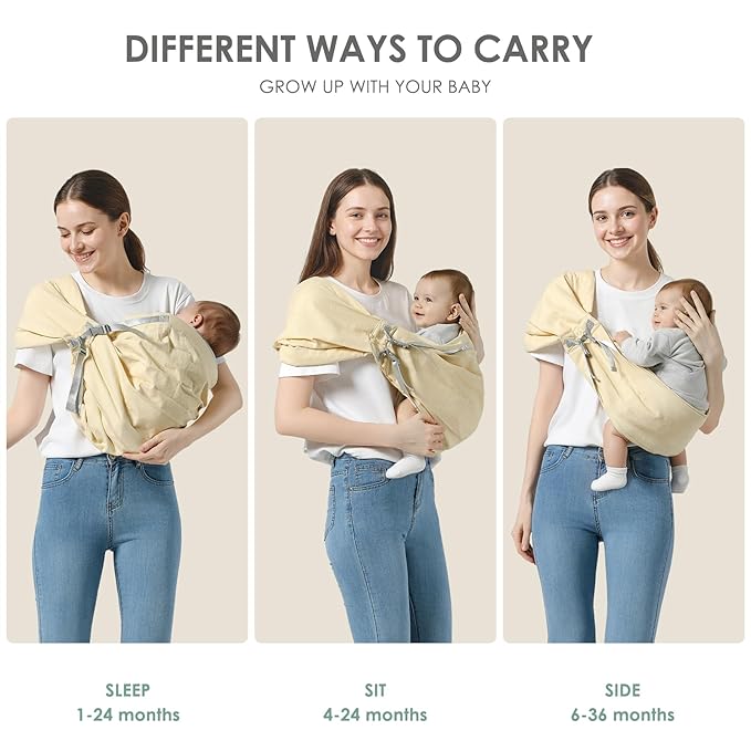 Baby Sling Carrier, Toddler Sling Carrier with Wide Shoulder Strap, Lightweight Baby Carriers Newborn to Toddler Infant Wrap Carriers Perfect for Mom and Dad, 7-30lbs, Cream
