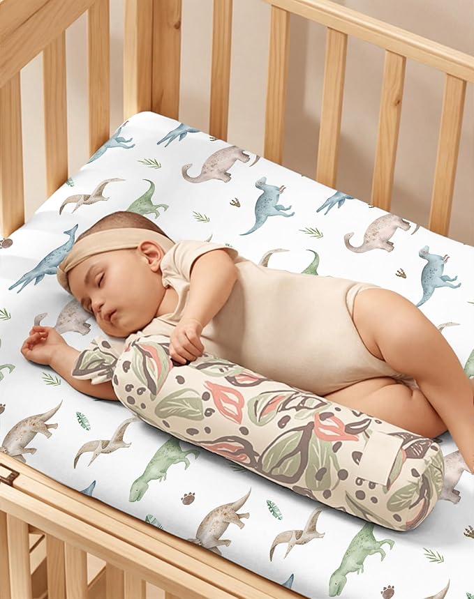Pack and Play Sheets 2 Pack, Fitted Jersey Knit Mini Crib Sheets for Baby Boys and Girls, Compatible with Graco Pack N Play and Mini Crib Mattress (Dino Pals, Pack N Play/Mini Crib Sheets)
