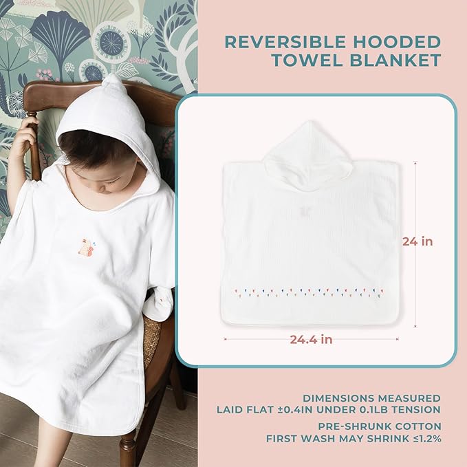 6-Piece Towel Set with Hooded Poncho for Embroidery,Kids Bath Towels with Muslin and Soft Terry Towel,24" x 24"Kids Beach Poncho with Seamless Pro Edge, Gifts for Boys and Girls