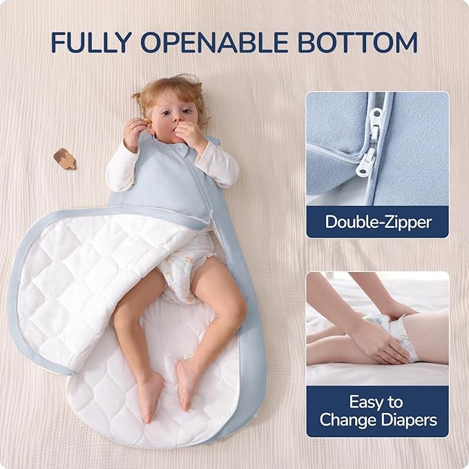 usbettas 1.0 Tog 2.5 Tog Baby Sleep Sack, 100% Cotton Baby Sleeping Bag 3-24M, 2-Way Zipper Baby Wearable Blanket