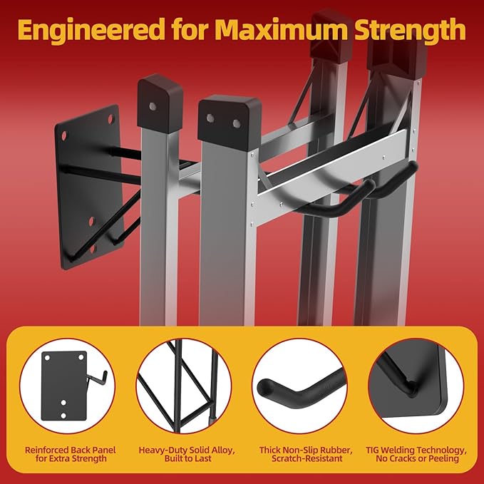14'' Large Garage Hooks with 3 Support Rods, Heavy Duty Steel Garage Storage Wall Hooks for Garden Tool Organizer, Shed Organizer, Ladder Hooks, Car Tires, Chairs 1 Pack