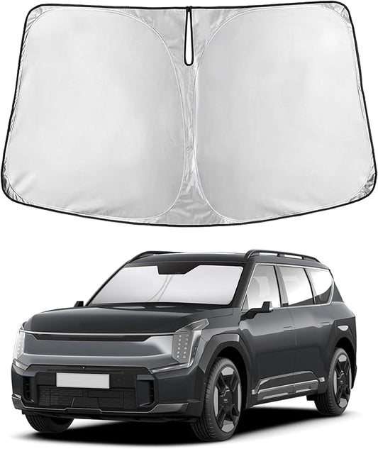 EcoNour Windshield Sun Shade for Kia EV9 2024–2026 | Front Window Sunshade | Foldable Car Sun Protector | Blocks UV Rays & Keeps Interior Cooler