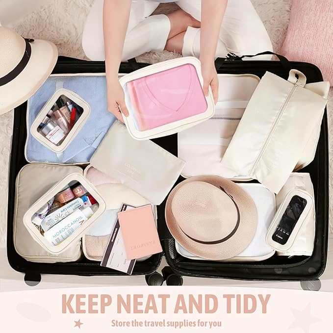 5PCS Diaper Bag Organizer Pouch Set, TSA Approved Toiletry Bag，Clear Waterproof TPU Makeup Bag Set Travel Organizer Bags for Women and Kids Valentines Day Gifts