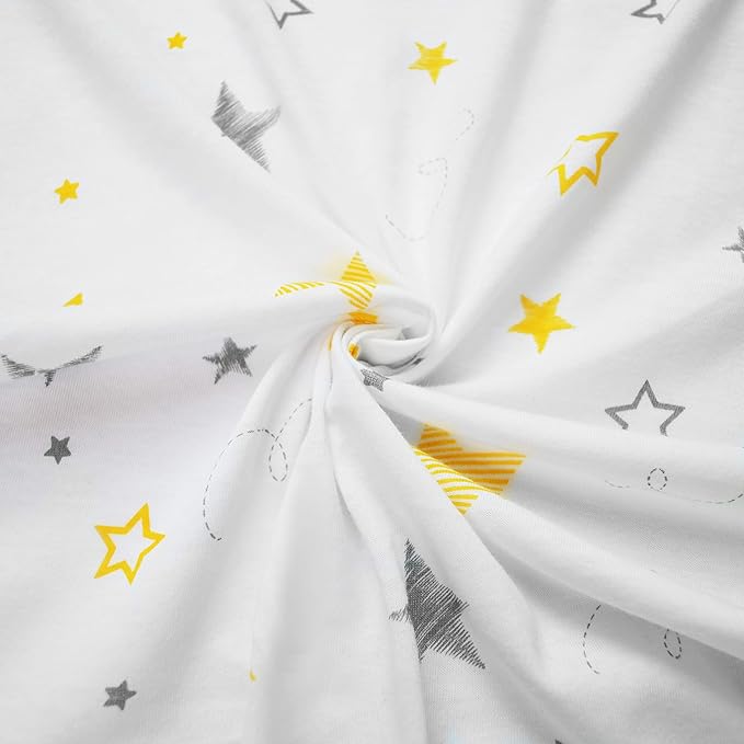 American Baby Company 2 Pack 100% Natural Cotton Fitted Mini Crib Sheets 38" x 24" - Soft & Breathable Small Nesting Portable Sheets, Fits Pack N Play Mattresses, Yellow Star/Yellow, for Boys & Girls