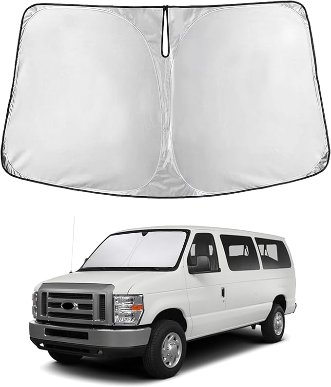 Econour Windshield Sun Shade for Ford Econoline 1992–2023 2024 2025 2026, Car Windshield Sun Shade & Reflective UV & Heat Blocker, Foldable Sun Visor for Front Windshield, Car Accessories