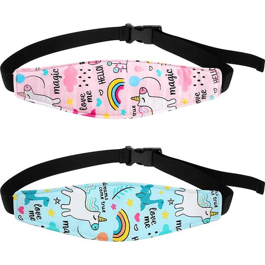 HESTYA 2 Pieces Baby Carseat Head Support Band Strap Headrest Stroller Seat Sleeping Headrest Neck Relief Head Strap Headband for Kids Children Toddler Infant(Unicorns and Dinosaurs)