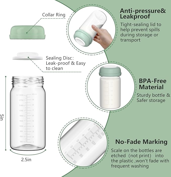 BDICOVE Breastmilk Storage Bottles Collection Bottles, 10oz Wide-Neck Breast Milk Container Compatible for Spectra S1 S2 SG Motif Luna Breast Pumps, Fit for 22oz Breast Milk Cooler & Fridge, 2 Packs