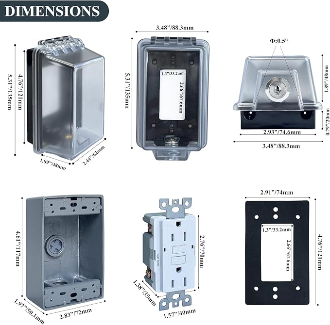 Universal Weatherproof Electrical Outlet Cover Kit with Lock,Outlet Waterproof Cover Box with 15 Amp TR Self Test GFCI Kit, Baby Proof Outlet Lock Box for Outdoor in-Use, 1-Gang