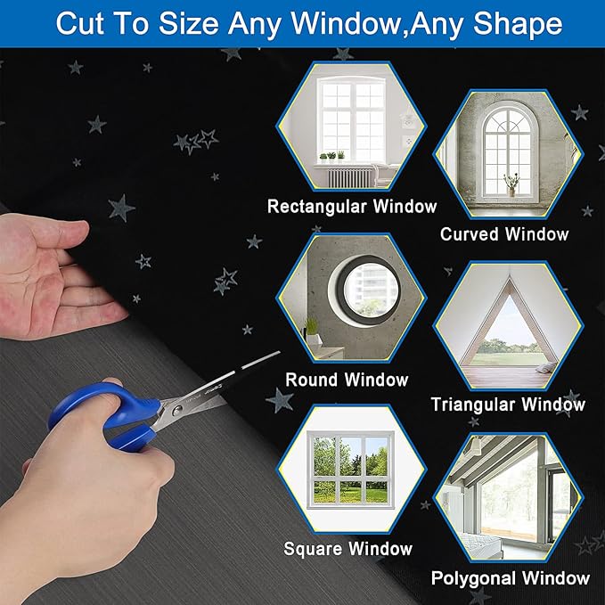 Magnetic Blackout Shades Temporary Blackout Curtains 100% Blackout Blind Window Cover for Windows and Doors, Cut to Any Size/Shape (118"x57") (Moon & Stars)