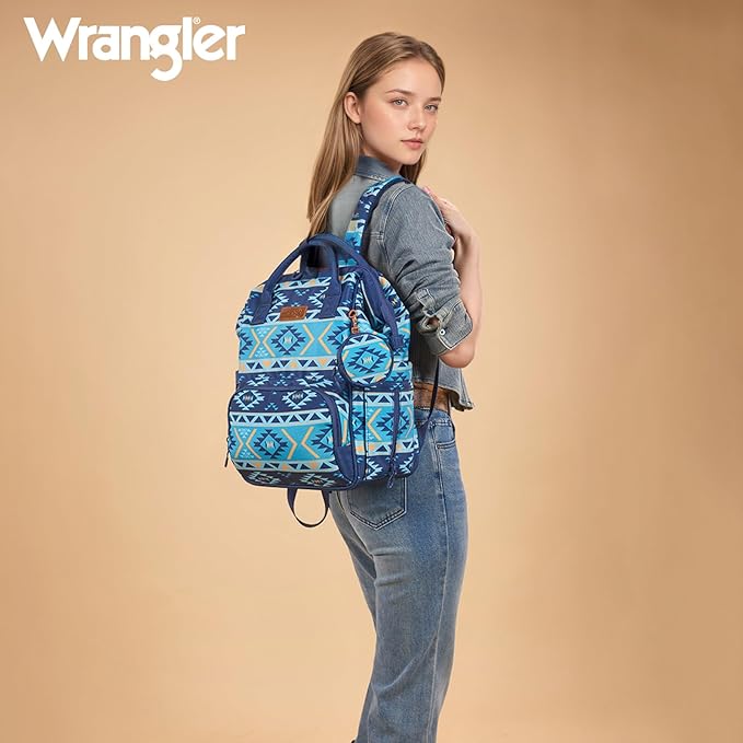 Montana West Wrangler Diaper Bag Backpack Aztec Travel Backpack Purses Western Multi-Function Baby Bags for Mom with Waterproof Insulated Pockets