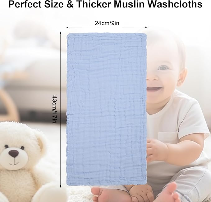Arnzion 10 Pack Muslin Burp Cloths - 17"x9" 6-Layer 100% Cotton - Ultra Soft & Super Absorbent for Baby Spit Up & Drool - Gentle Burping Cloths for Newborn Boys & Girls, Essential Baby Items