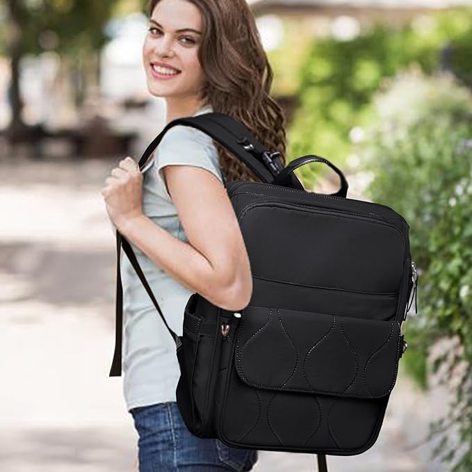 miss fong Diaper Bag Backpack - Baby Diaper Bag Travel Diaper Backpack with Diaper Changing Pad Large Capacity Baby Backpack with 12 Pockets for Mom & Dad -Black
