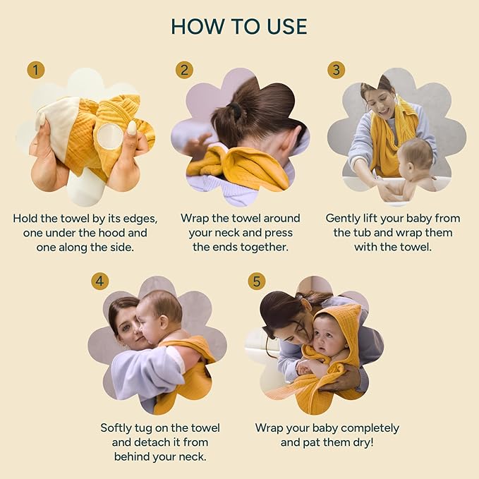 Hands-Free Hooded Towel 100% Organic Premium Muslin Cotton, 30" x 30", Ultra-Absorbent, Soft, Breathable, Hypoallergenic, Multipurpose, Gifts for Babies & Infants, Pack of 2