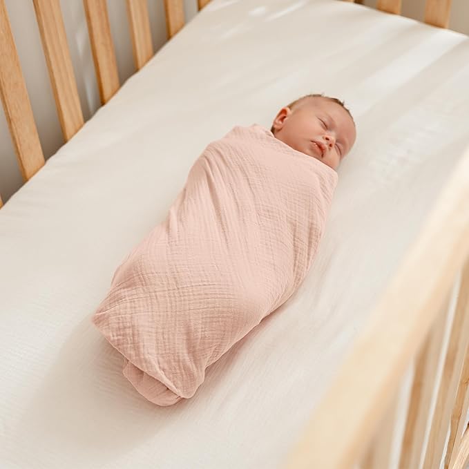 Comfy Cubs Muslin Swaddle Blankets Pack of 3, 42 x 42 Inch Soft 100% Cotton Baby Blanket Set, Large Wraps for Newborns - Self-Soothing Swaddles for Newborns - Cream, Blush, Mauve