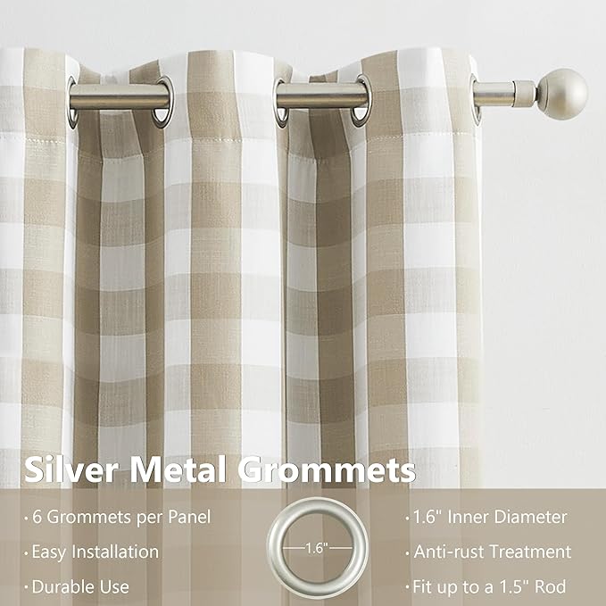 Amzdecor Buffalo Plaid Check Full Blackout Curtain Woven Checkered GEO Thermal Insulated Energy Efficient Drapes Grommet 2 Layers Window Treatment for Bedroom Living Room,2 Panels,40"x63",Beige/White