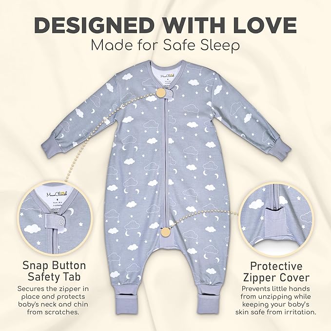 Mama Cheetah Toddler Sleep Sack with Feet, Long Sleeve 0.5 TOG Organic Cotton Baby Sleeping Bag with Legs, Wearable Blanket for Walkers w/ 2-Way Zipper, Toddler Blanket for Girls & Boys 6-18 M