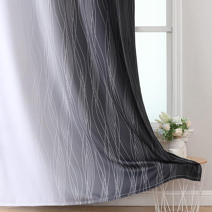 Estelar Textiler Black and Greyish White Blackout Curtains 108 Inches Long, Thermal Insulated Drapes for Bedroom, Full Light Blocking Energy Saving Long Curtains for Living Room, 52Wx108L, 2 Panels