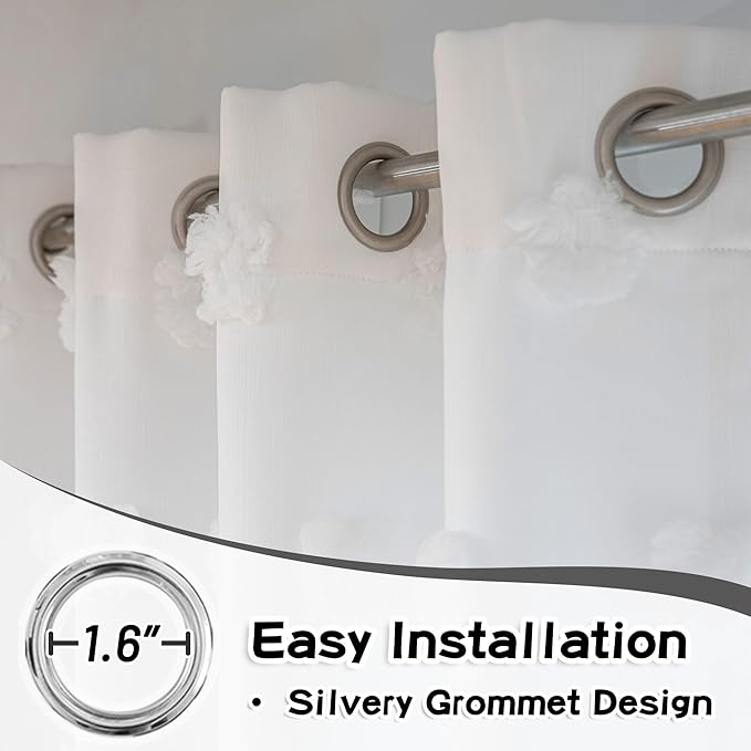 MYSKY HOME White Curtains for Bedroom 54 Inch Long Double Layer Curtains for Kids Room Kithen Pom Pom Sheer Nursery Curtains Short Grommet Room Darkening Small Window Curtains 2 Panels 52 x 54 in