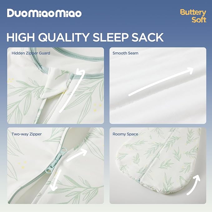 Duomiaomiao 2 Pack Baby Sleep Sack 95% Rayon Made from Bamboo, 5% Spandex, 2.5 TOG Baby Wearable Blanket 0-6 Months, Premium Soft Winter Toddler Sleep Sack, 2-Way Zipper Sleeping Bag for Unisex Babies