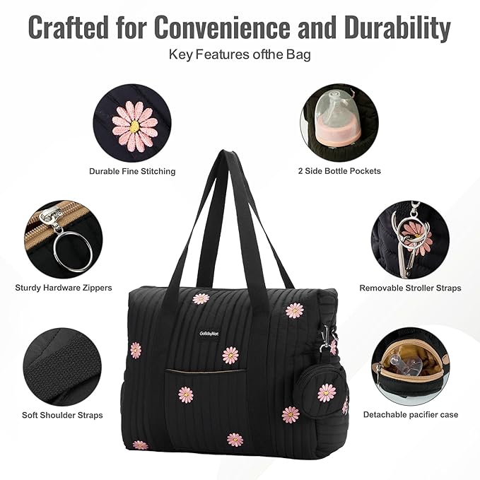 3pc Diaper Bag Tote Set, Hospital Bag for Labor & Delivery, Maternity Travel Bag with Changing Pad & Pacifier Case