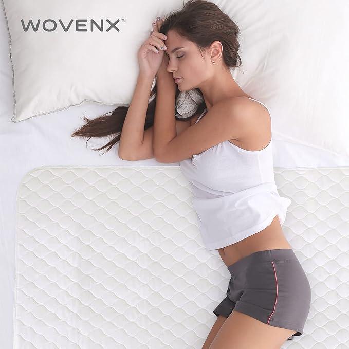 WOVENX Organic Incontinence Pads for Kids & Toddlers - 5 Layer Waterproof Protectors for Overnight Bed Wetting - Reusable & Washable Pee Pads - Fits Twin to Full Size Beds - 34" x 52" White