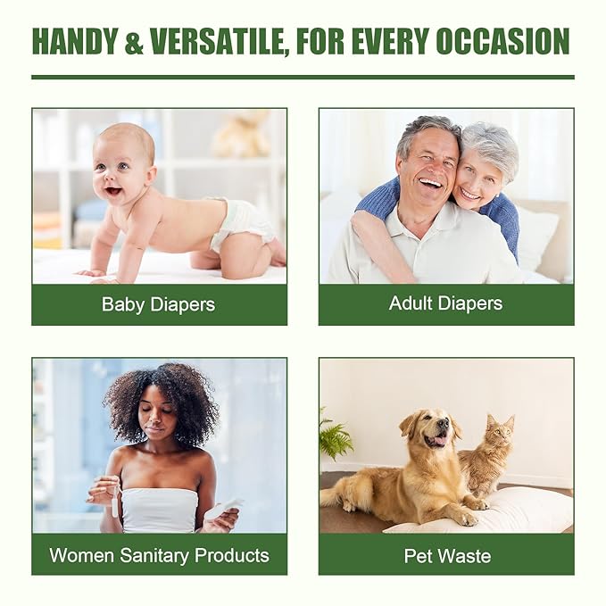 Disposable Diaper Bags for Baby, 9 Refill Rolls/108 Bags，OXO-Biodegradable Diaper Sacks with Dispenser,Easy-Tie Handles,Large Dirty Diaper Disposal or Pet Waste Bags