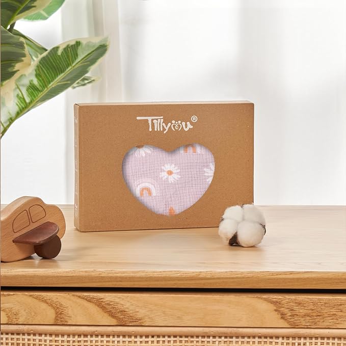 TILLYOU Muslin Mini Crib Sheets 2 Pack, Pack and Play Mattress Sheets Fitted for Pack N Play, 38 x 26 Sheet for Toddler, Pink Butterfly