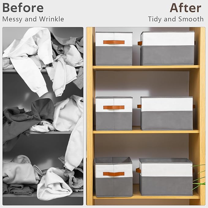 8 Pack Large Storage Bins with Handle,Storage Baskets for Shelves,Fabric Closet Organizer for Organizing Clothes Blanket,Collapsible Storage Bins,Sheet Organizers and Storage,14”x10”x9.5”