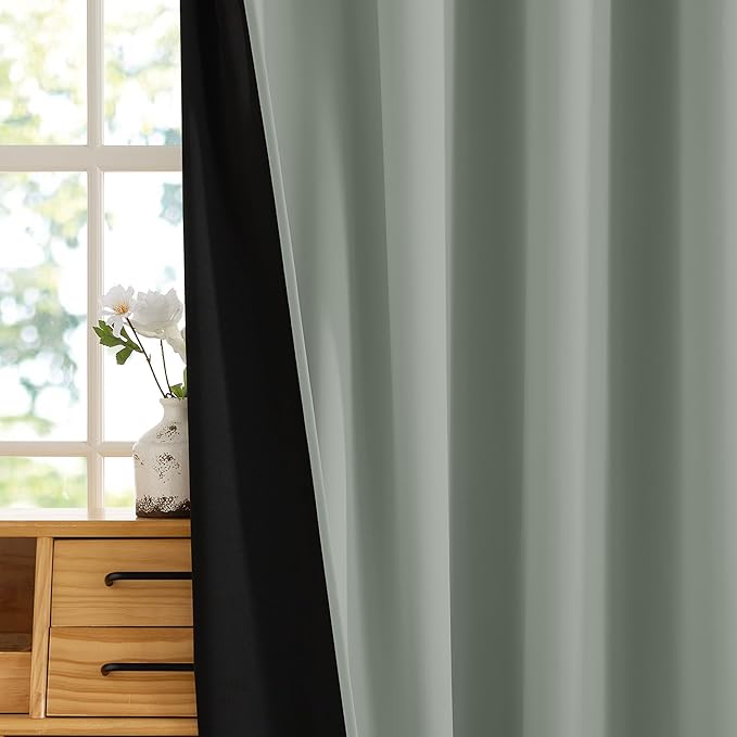 RYB HOME 100% Blackout Sage Green Curtains 84 inches Length, Temperature Balance Total Room Darkening Noise Reducing Curtains for Bedroom Living Room, 52 inches Wide by 84 inches Long