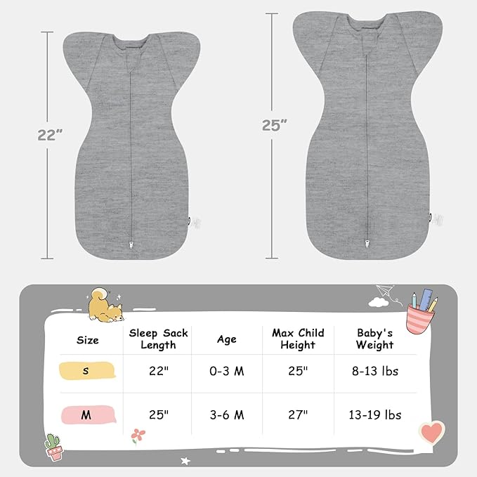MEXXI Swaddle Baby Sleep Sack with Arms Up, Baby Transitional Swaddle with Double Zipper, 0.5 TOG, 13-19 lbs, M