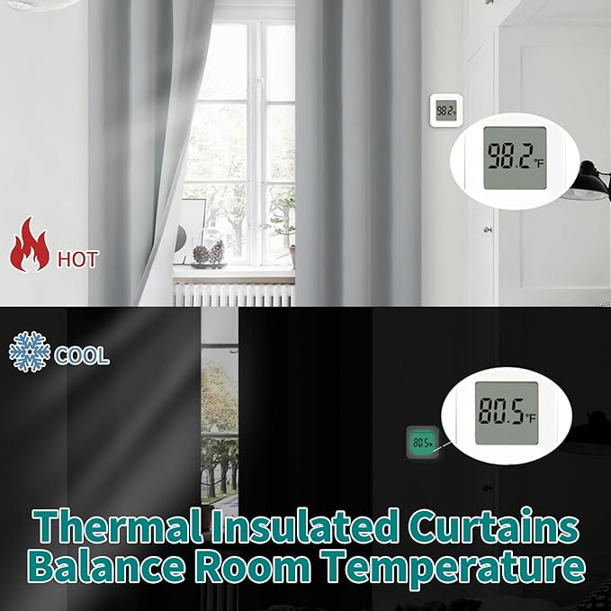 BGment Blackout Curtains for Bedroom 72 Inch Length 2 Panels Set, Thermal Insulated Bedroom Curtains Soundproof Room Darkening Window Curtain Drapes, Each Grommet Curtains 42 Inch Wide, Light Grey