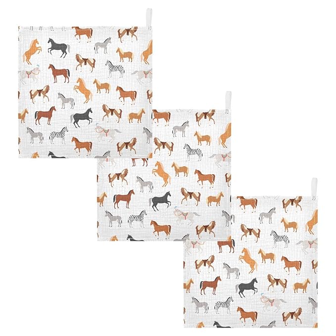 Vvfelixl Baby Washcloths Cotton Animal Print Muslin Washcloths Soft Baby Face Towel for Newborn Infants, 11.8 X 11.8 Inch, 3 Pack
