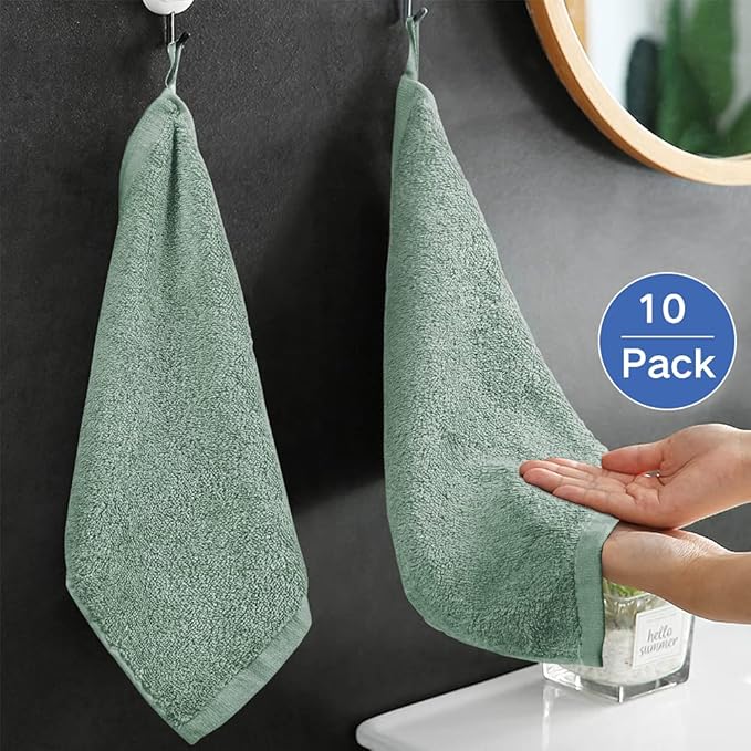 Yoofoss Luxury Washcloths Towel Set 10 Pack Baby Wash Cloth for Bathroom-Hotel-Spa-Kitchen Multi-Purpose Fingertip Towels & Face Cloths - Green