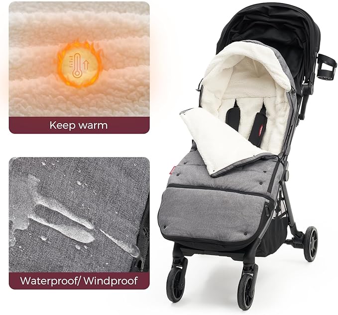Momcozy Stroller Footmuff Universal | Easily Attaches to Most Strollers | Ultra-Plush,Weather-Proof | Deluxe Warm Stroller Bunting Bag | Extendable Stroller Cover for Winter | Adjustable Buckle