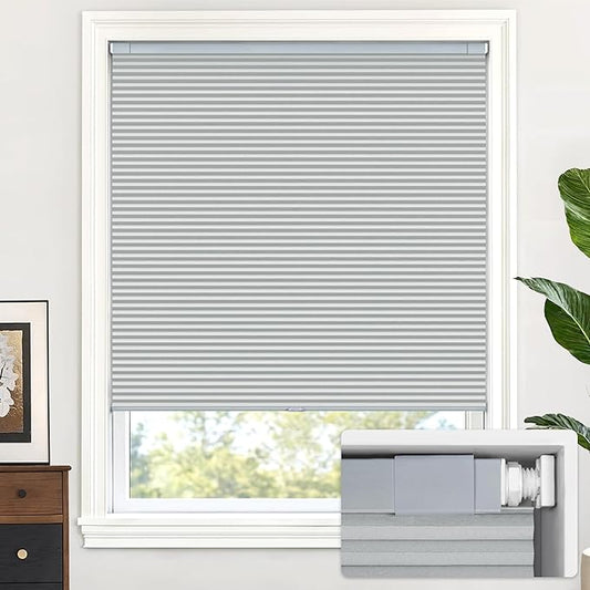 LazBlinds Cordless Cellular Shades, No Tools No Drill Blackout Honeycomb Shades Pleated Blinds for Windows, 30'' W x 48'' H, Dark Grey