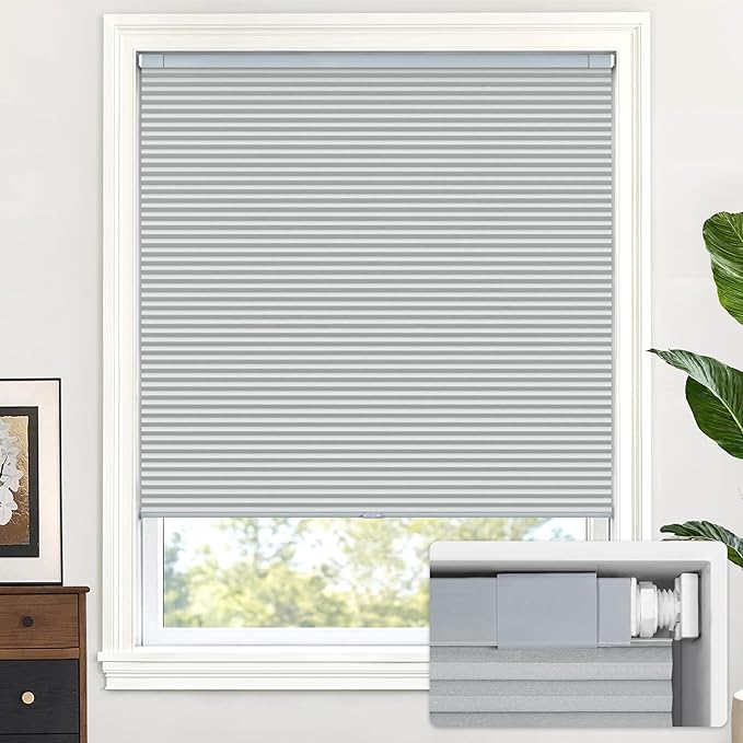 LazBlinds Cordless Cellular Shades, No Tools No Drill Blackout Honeycomb Shades Pleated Blinds for Windows, 41" W x 64" H, Dark Grey