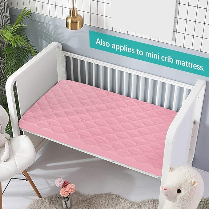 Pack and Play Mattress Protector Sheets Fitted Waterproof Pack and Play Mattress Pad Cover, Compatible with Graco Pack n Play & Dream On Me & Pamo Babe, Playpen/Playard Sheet Quilted, Pink, 39" x 27"