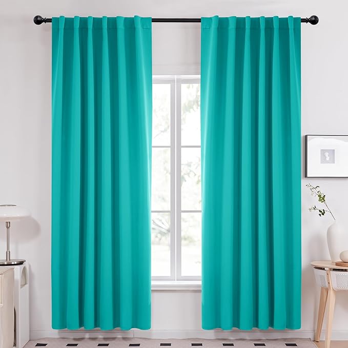Deconovo Blackout Curtains, Thermal Insulated, W52 x L84 2 Panels, Back Tab, Machine Washable, Room-Darkening Drapes for Bedroom/Living Room Turquoise