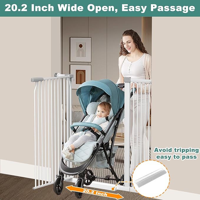 40.5" Extra Tall Baby Gate Pressure Mounted, 65.8"-68.5" Extra Wide Dog Pet Gate Indoor for Doorway, Metal Long Safety Child Gate, Auto Close Swinging Baby Gate for Kids Stairs, White