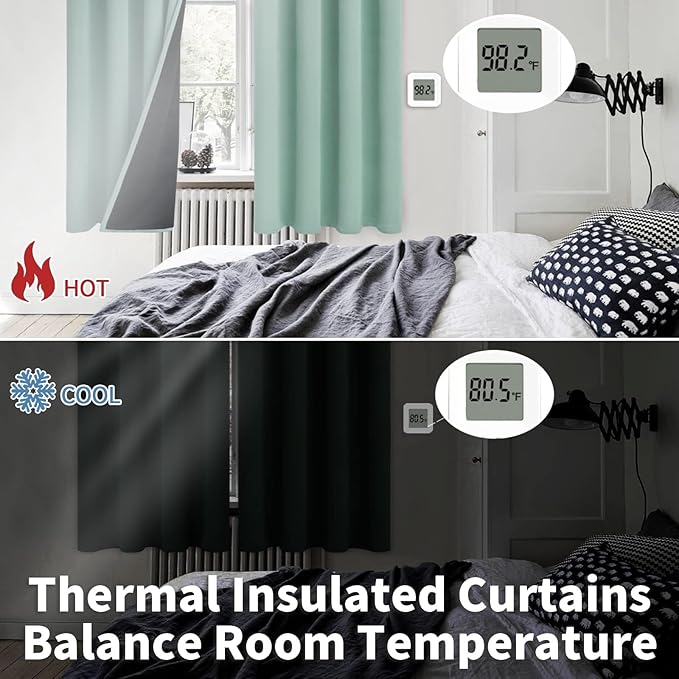 BGment Short 100% Blackout Curtains for Bedroom, Thermal Insulated Lined Energy Efficiency Noise Reducing Grommet Curtains 54 Inch Length for Small Window 2 Panels Each 52 Inch Wide, Frosty Green