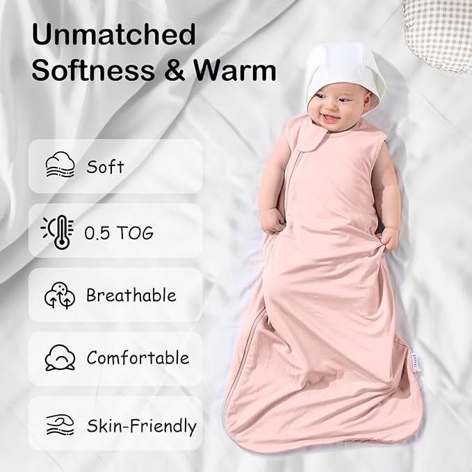 Supersoft Rayon Made from Bamboo Sleep Sack 18-24 Months 0.5 Tog Lightweight Toddler Sleep Sack 2t Baby Wearable Blanket with 2-Way Zipper Summer Unisex Sleeping Bag for Babies - Pink