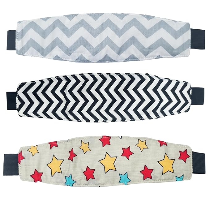 3 PCS Head Support for Stroller and Car Seat Adjustable Headband Strap and Pillow for Comfortable Sleeping Travel and Infants(Printing)