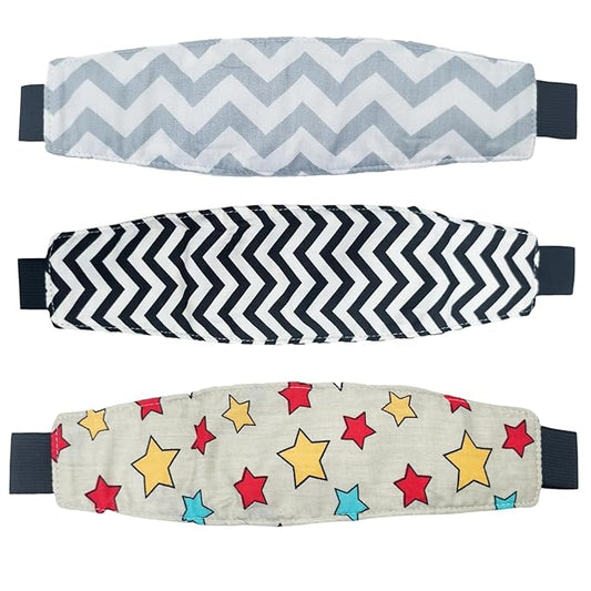 3 PCS Head Support for Stroller and Car Seat Adjustable Headband Strap and Pillow for Comfortable Sleeping Travel and Infants(Printing)