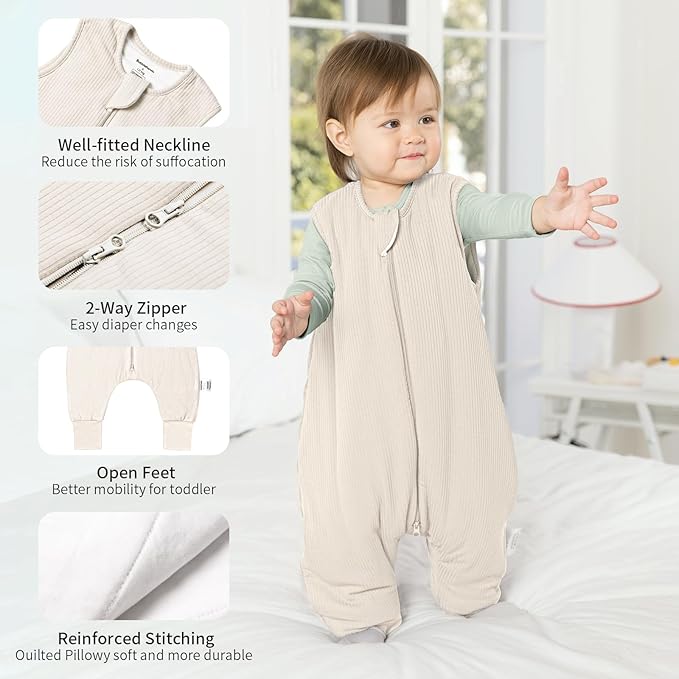 BubblePanda Rayon Made from Bamboo Toddler Sleep Sack with Feet 1.0 Tog Breathable Sleep Sack 6-12 Months Ultra Soft Baby Wearable Blanket with Legs Unisex Sleeping Bag with 2-Way Zipper