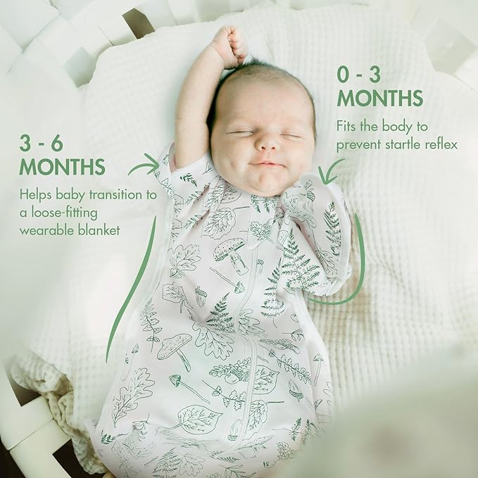 2-Pack Newborn Swaddle Sleep Sack - Baby Transitional Swaddle Sack 0-3 Months, Arms Up Swaddles with Cuff Removable Design, Green Leaves, 100% Cotton Newborn Sacks