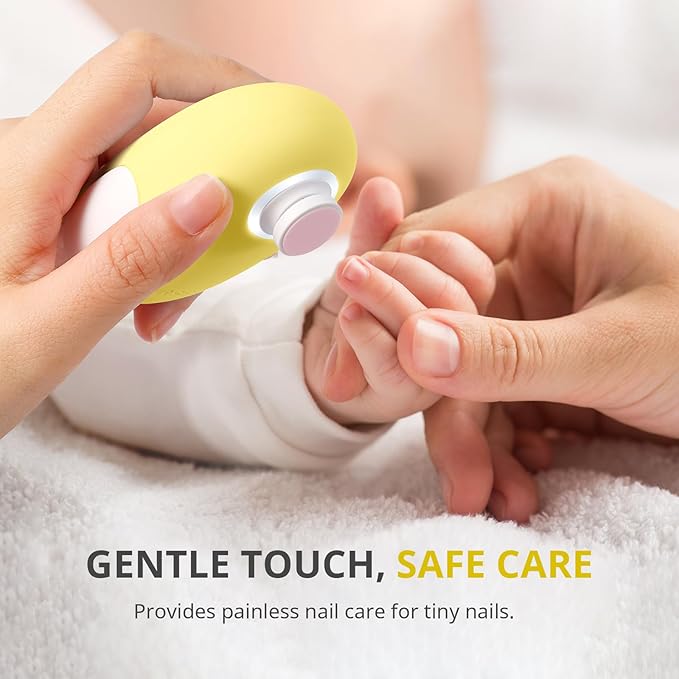 AIRSEE Premium Newborn Gift, Electric Baby Nail File, Cordless Safe Infant Nail Trimmer with 6 Replacement Pads, Magnetic Rechargeable Base, 360° LED Light, Baby Grooming Kit Gift