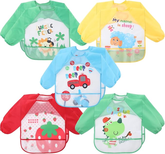 Tarpop Long Sleeve Bibs Infant Smocks Multi Pack Waterproof Soft Sleeved Bibs for Babies Toddler Eating Feeding